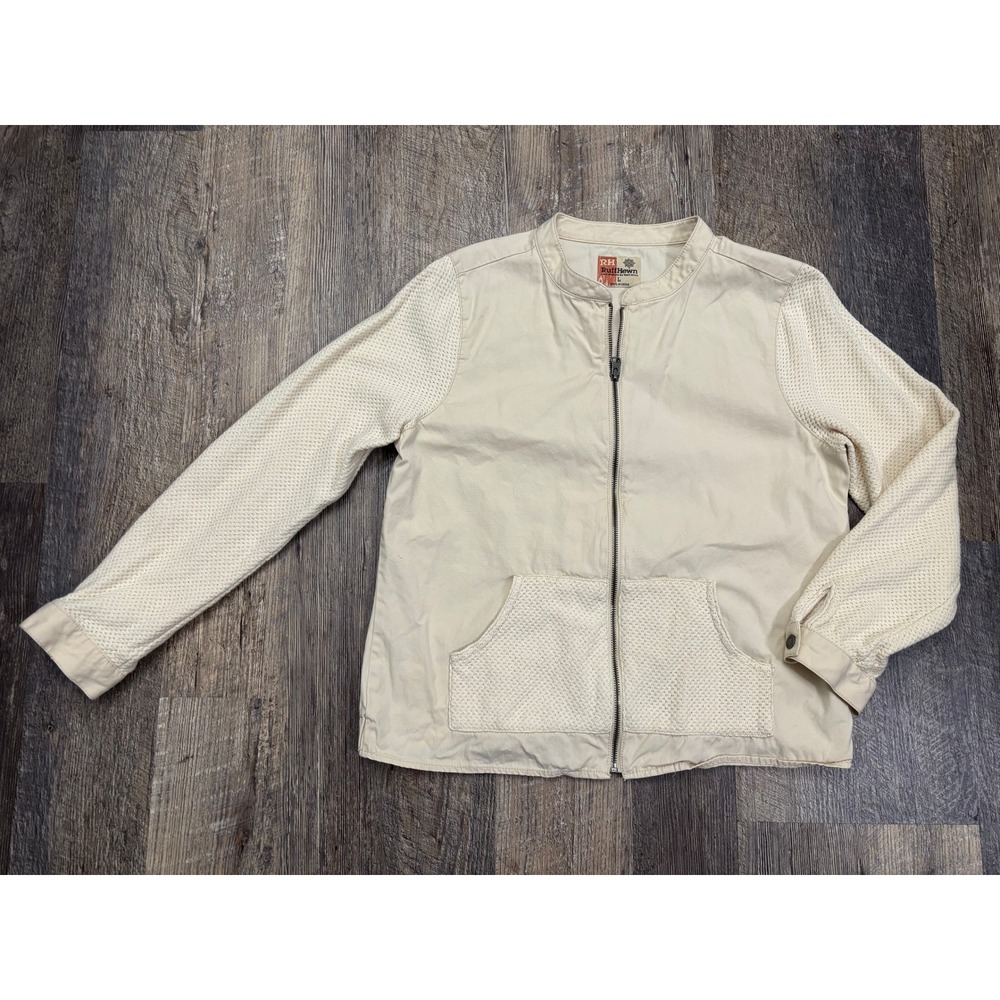 RuffHewn Womens Cream Cotton Mixed Media Knit Sleeve Zip Up Jacket Large RN69016